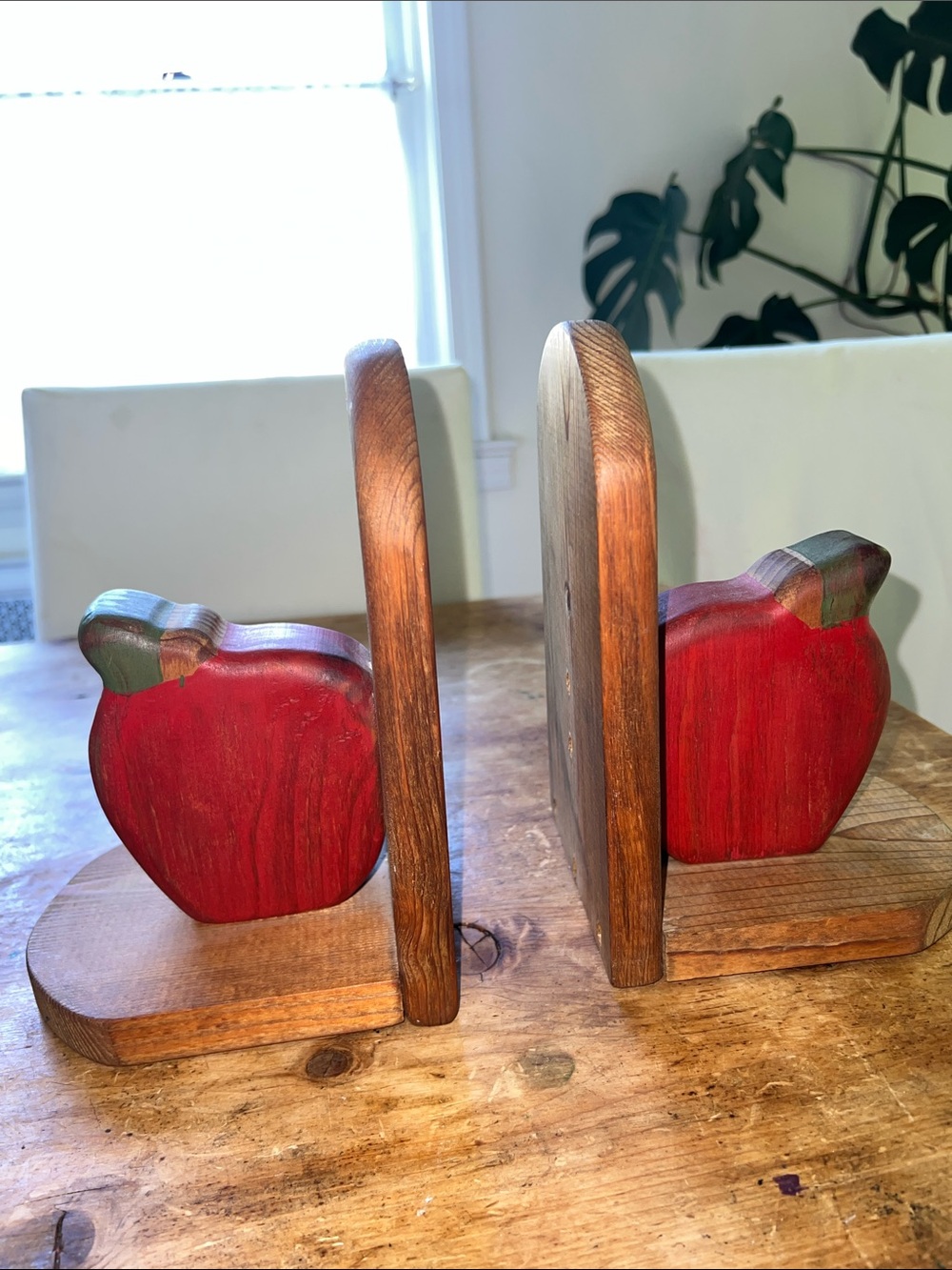 Vintage Pair of Red Spple Wood Bookends from Bonne Creations Iowa